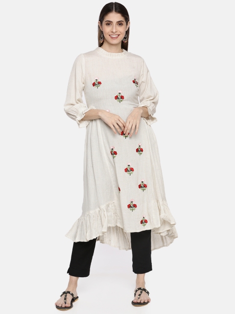 

Neerus Women Off-White Embroidered A-Line Pleated Kurta