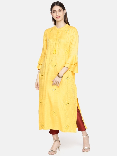 

Neerus Women Yellow Woven Design A-Line Kurta