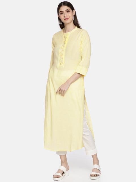 

Neerus Women Yellow Solid A-Line Kurta