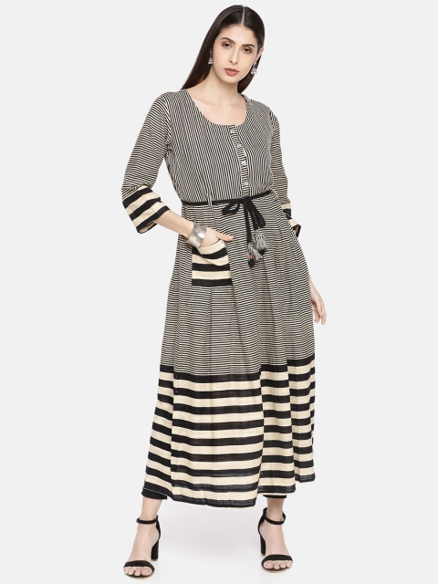 

Neerus Women Beige & Black Striped A-Line Kurta