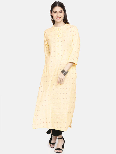 

Neerus Women Yellow & Beige Embroidered A-Line Kurta