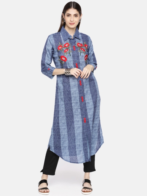 

Neerus Women Blue Striped Straight Kurta