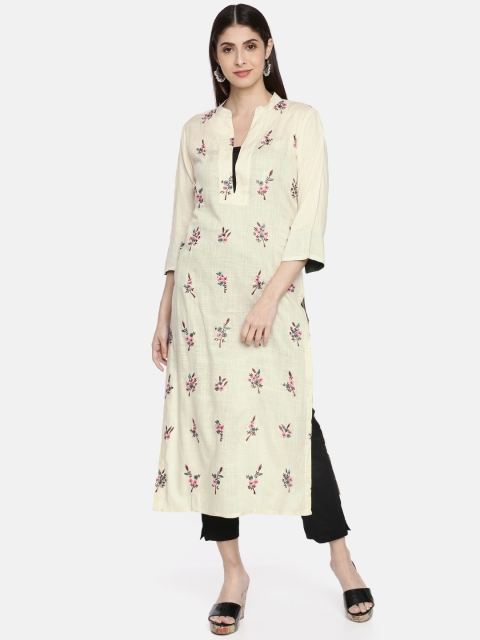 

Neerus Women Cream-Coloured Embroidered Straight Kurta