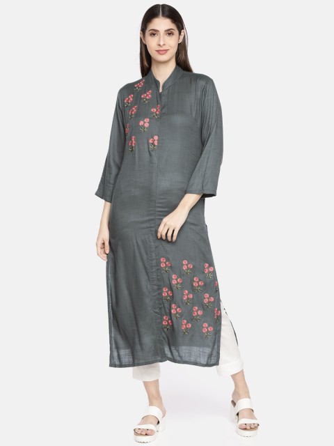 

Neerus Women Grey Embroidered A-Line Kurta