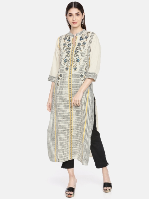 

Neerus Women Beige & Grey Printed A-Line Kurta