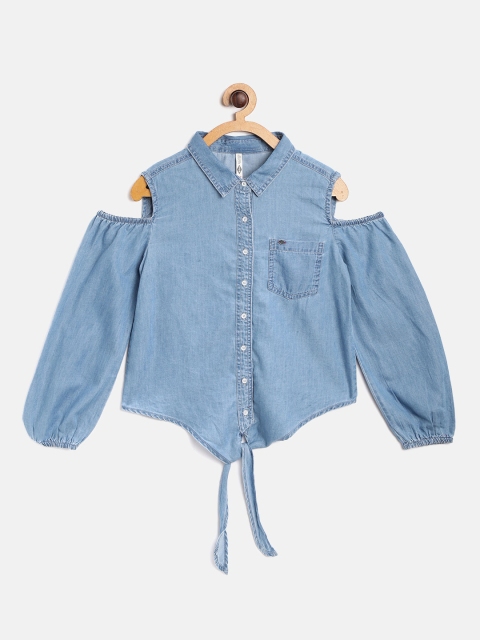 

Lee Cooper Girls Blue Regular Fit Solid Chambray Shirt