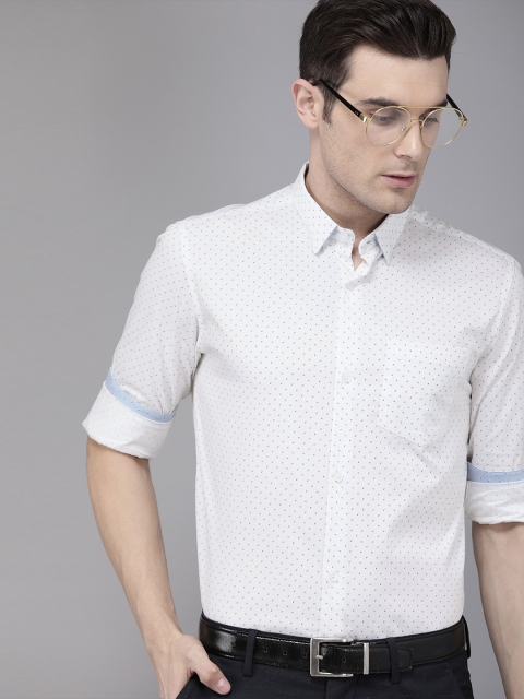 

TrueModa Men White & Navy Blue Slim Fit Printed Formal Shirt