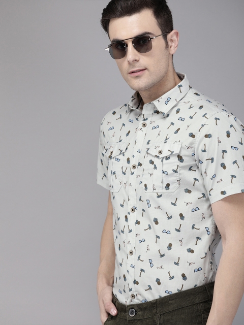 

TrueModa Men Grey Slim Fit Printed Smart Casual Shirt