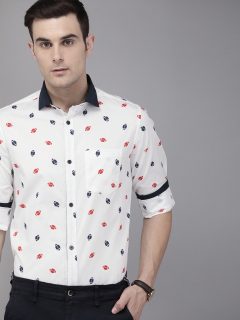 

TrueModa Men White Slim Fit Printed Smart Casual Shirt