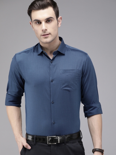 

TrueModa Men Navy Blue Slim Fit Self-Design Formal Shirt