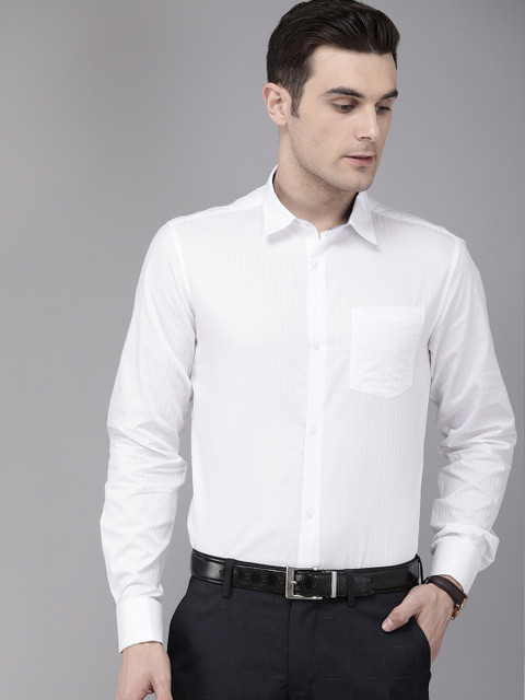 

TrueModa Men White Slim Fit Self-Striped Formal Shirt