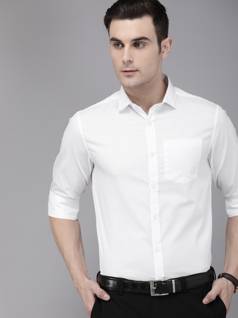 

TrueModa Men White Slim Fit Self-Striped Formal Shirt