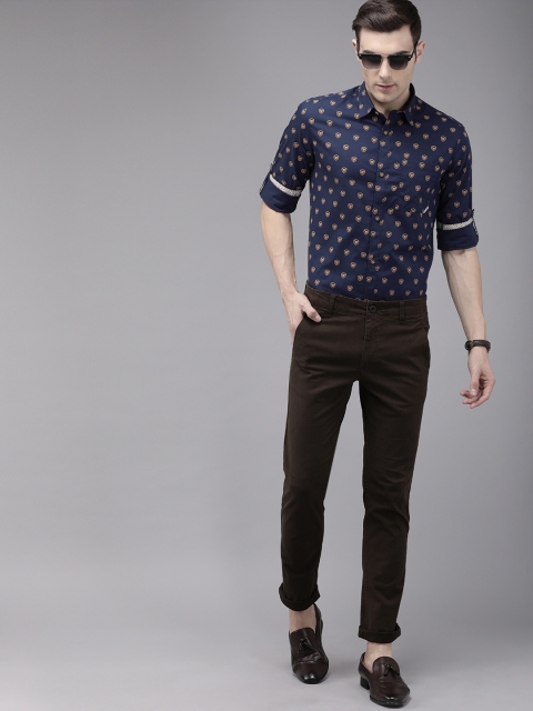 

TrueModa Men Navy Blue Slim Fit Printed Casual Shirt