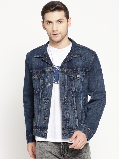 

AMERICAN EAGLE OUTFITTERS Men Navy Blue Solid Denim Jacket