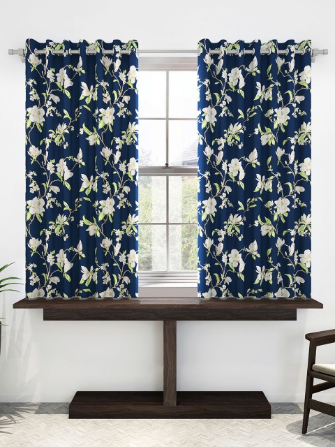 

Divine Casa Navy Blue & White Set of 2 Sheer Window Curtains