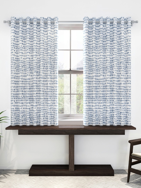 

Divine Casa White & Blue Set of 2 Window Curtains