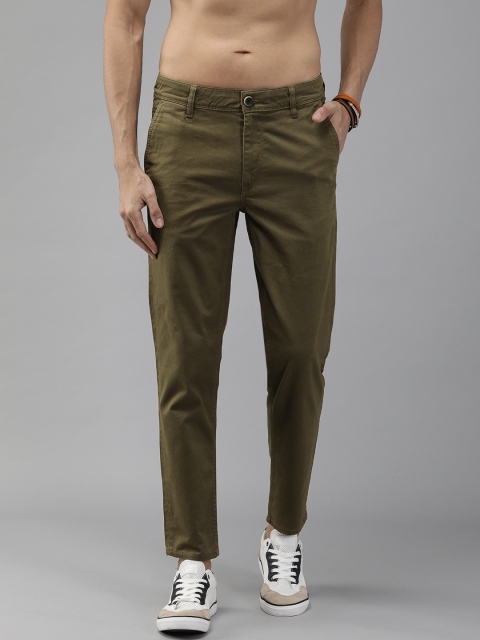 

Roadster Men Olive Green Budford Tapered Fit Solid Chinos