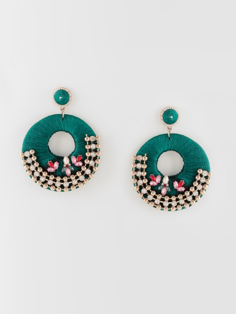

Accessorize Green & Gold-Toned Embellished Circular Drop Earrings