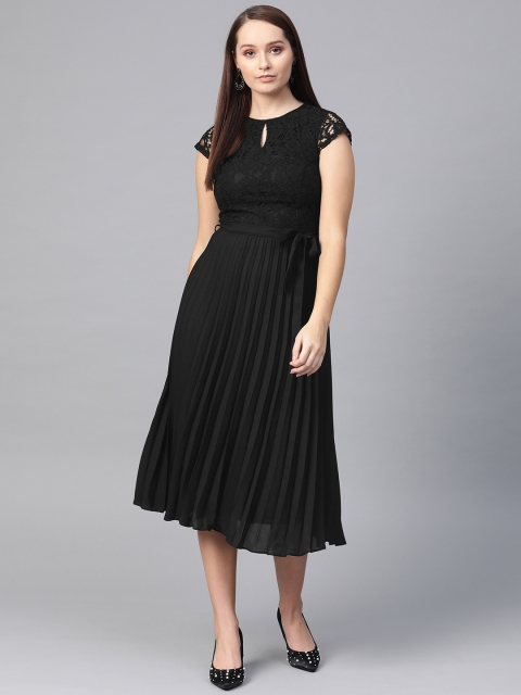 

DOROTHY PERKINS Women Black Solid Accordion Pleat A-Line Dress