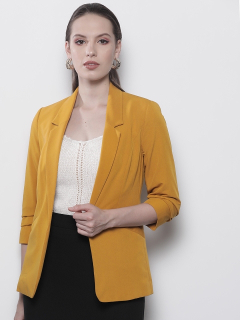

DOROTHY PERKINS Women Mustard Yellow Solid Open-Front Blazer