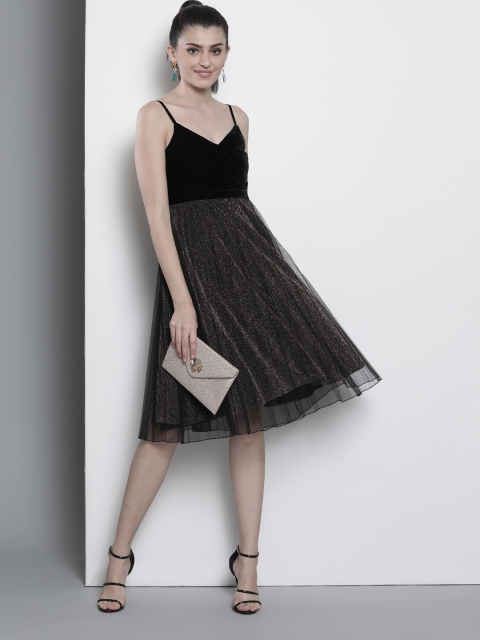 

DOROTHY PERKINS Women Black Self-Design Net A-Line Dress