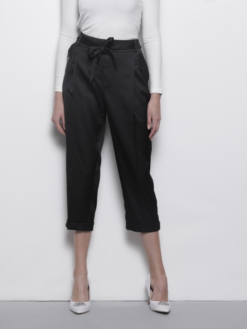 

DOROTHY PERKINS Women Black Tapered Fit Solid Petite Cullotes Trousers With Belt