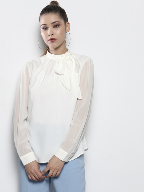 

DOROTHY PERKINS Women White Solid Semi-Sheer Top