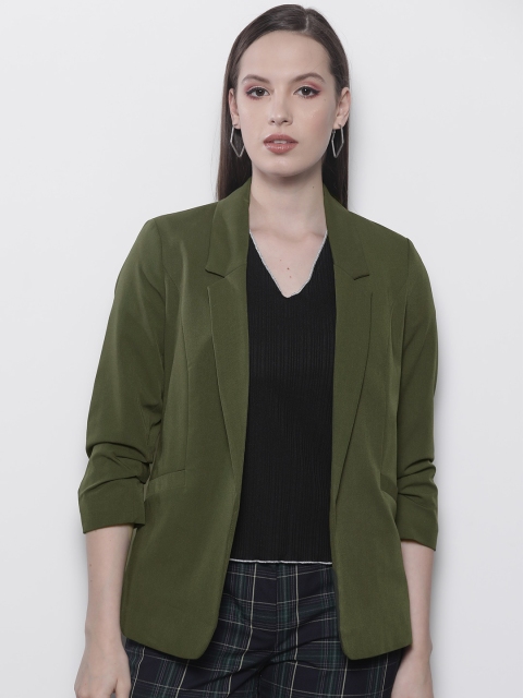 

DOROTHY PERKINS Women Olive Green Solid Open-Front Blazer