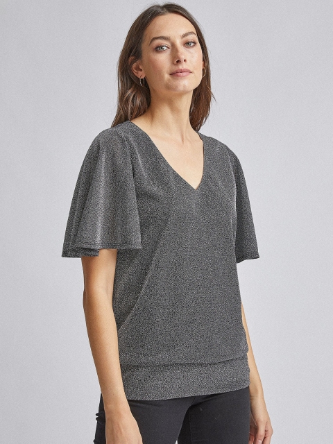 

DOROTHY PERKINS Women Black & Silver Shimmer Top