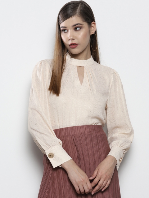 

DOROTHY PERKINS Women Petite Cream-Coloured Printed Regular Top