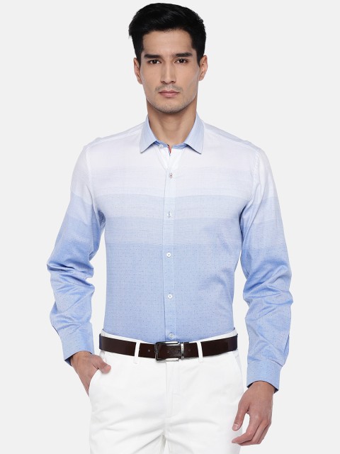 

Turtle Men Blue & White Slim Fit Self Design Formal Shirt