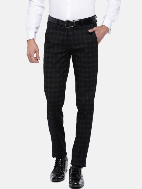 

Turtle Men Black & Grey Tapered Fit Checked Formal Trousers