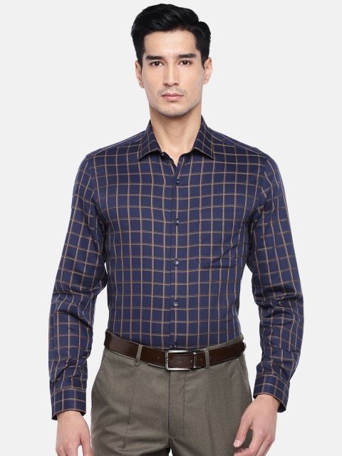 

Turtle Men Navy Blue & Beige Slim Fit Checked Formal Shirt