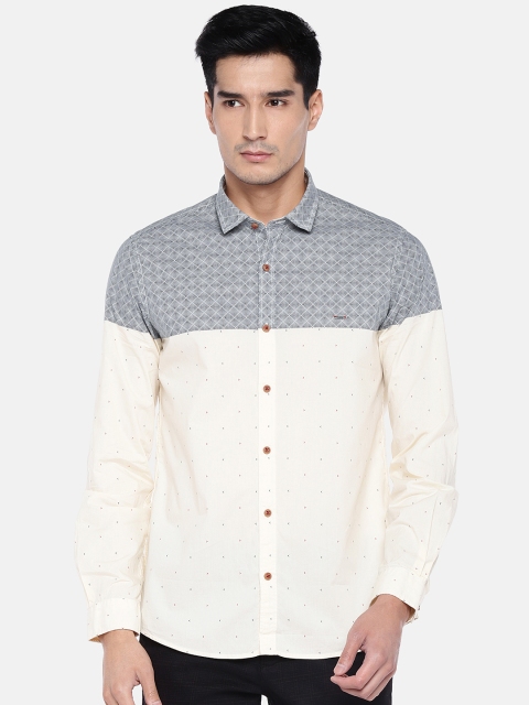 

Turtle Men Beige & Grey Slim Fit Colourblocked Casual Shirt