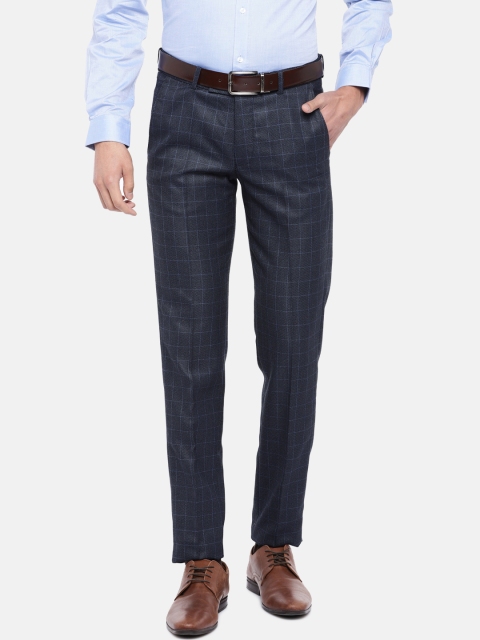 

Turtle Men Blue Tapered Fit Checked Formal Trousers
