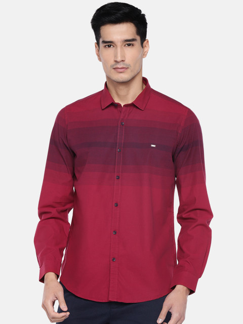 

Turtle Men Red & Maroon Slim Fit Striped Casual Shirt