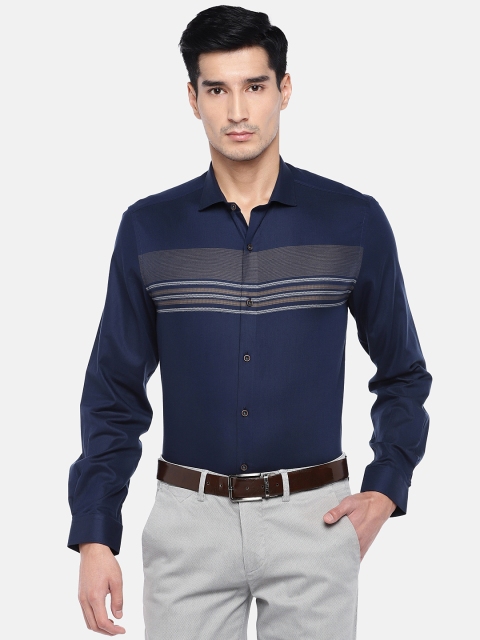 

Turtle Men Navy Blue Relaxed Slim Fit Striped Formal Shirt