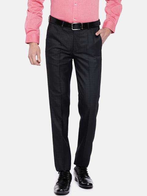 

Turtle Men Black Tapered Fit Checked Formal Trousers
