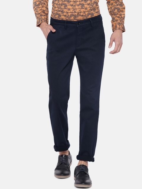 

Turtle Men Navy Blue Tapered Fit Checked Chinos