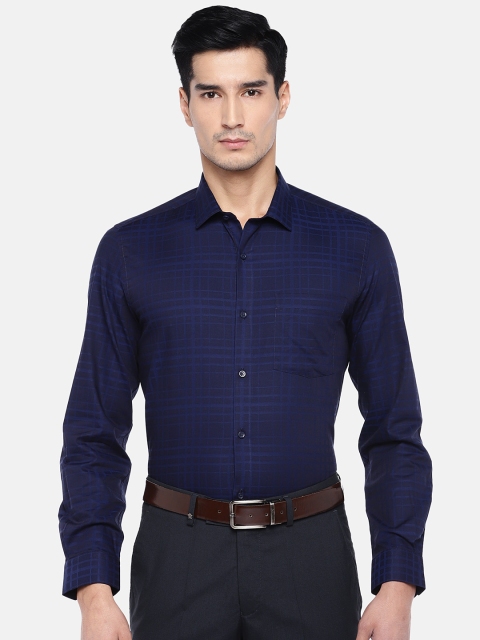 

Turtle Men Navy Blue Relaxed Slim Fit Checked Giza Cotton Formal Shirt