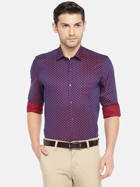 

Turtle Men Red & Purple Slim Fit Printed Formal Shirt