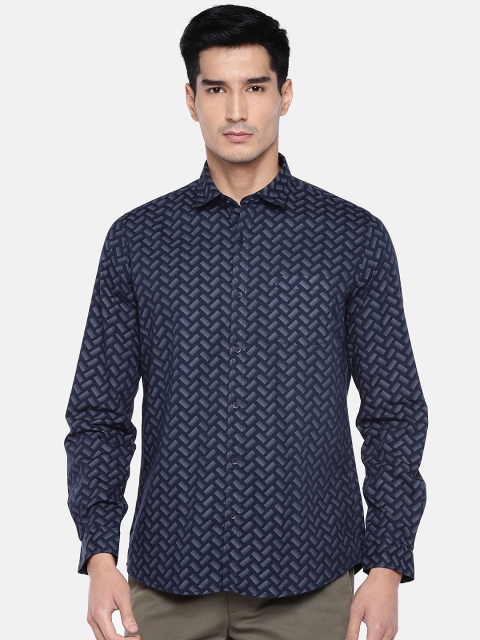 

Turtle Men Navy Blue & Grey Slim Fit Printed Casual Shirt