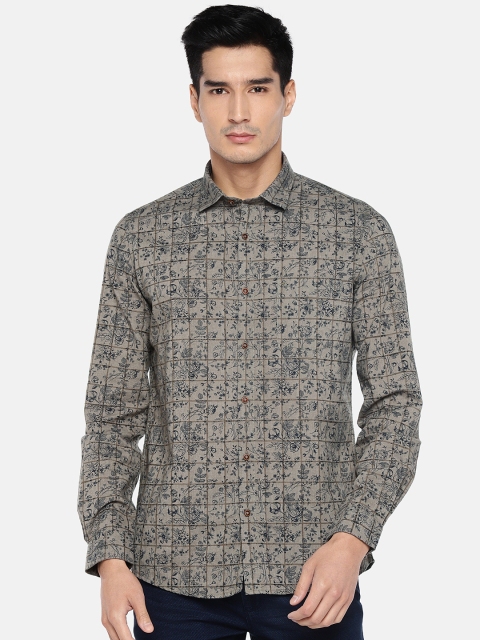 

Turtle Men Grey & Navy Blue Slim Fit Printed Casual Shirt