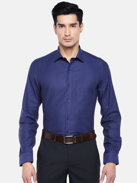 

Turtle Men Blue Relaxed Slim Fit Self Design Giza Cotton Formal Shirt