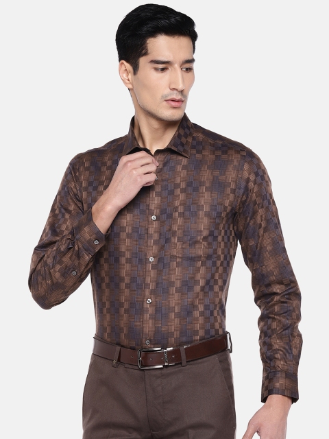 

Turtle Men Brown & Navy Blue Slim Fit Checked Formal Shirt