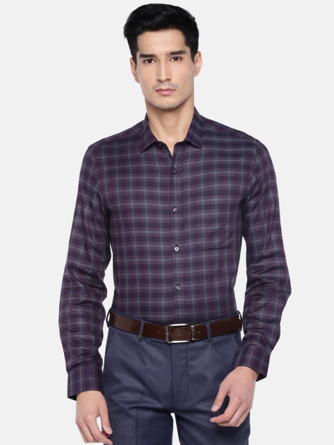 

Turtle Men Navy Blue & Purple Slim Fit Checked Formal Shirt
