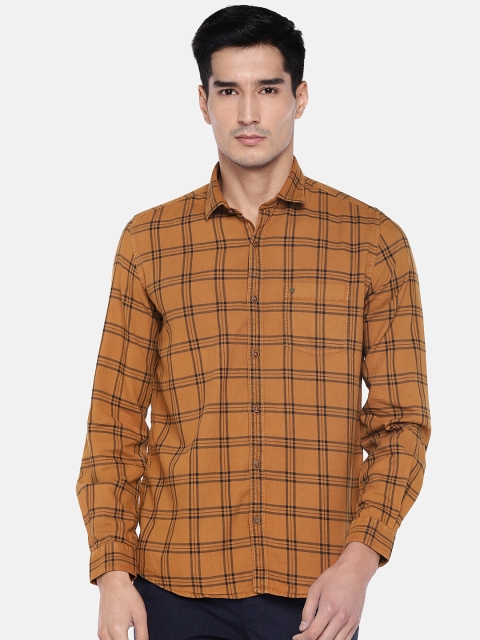 

Turtle Men Khaki Brown & Black Slim Fit Checked Casual Shirt