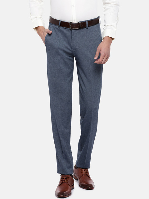 

Turtle Men Blue Tapered Fit Solid Formal Trousers