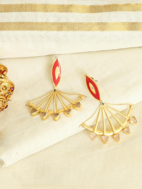 

Unniyarcha Jewellery Gold-Plated & Red Contemporary Drop Earrings