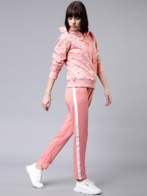 

Tokyo Talkies Women Peach-Coloured & White Printed Hooded Sweatshirt